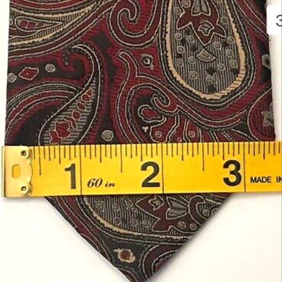 BILL ROBINSON Men's Tie & Hanky Paisley Red Black Beige 58L 3.5W MINT Retail$89 - Picture 6 of 11